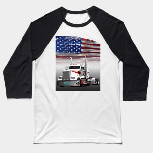 Kenworth Truck and The American Flag by Gas Autos T-Shirt Baseball T-Shirt